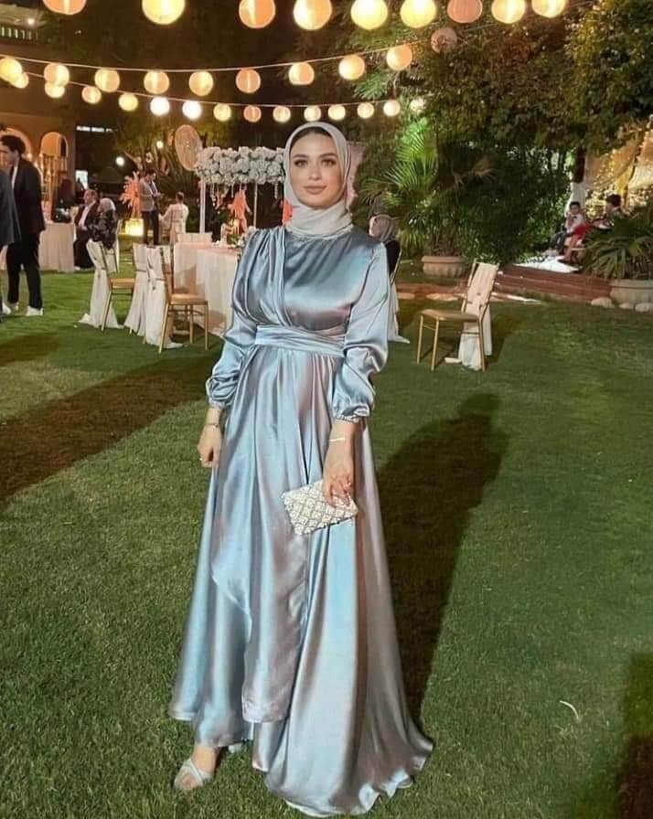  فساتين سواريه لِلمُحجّبات ستان بسيطة