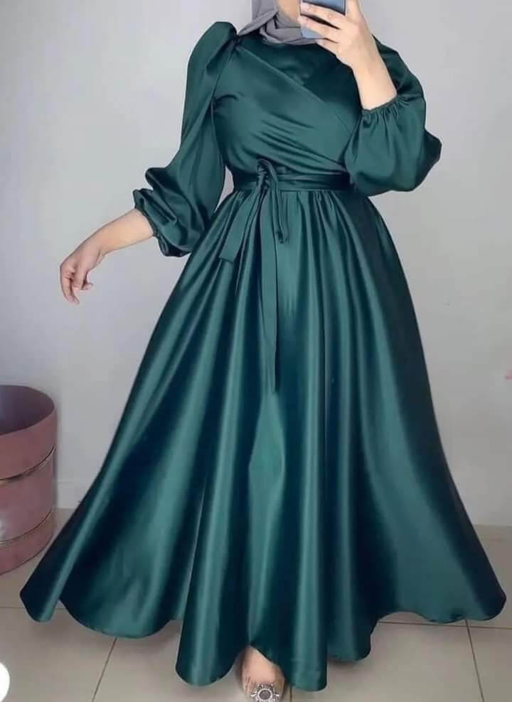 أجمل فساتين سواريه لِلمُحجّبات ستان بسيطة