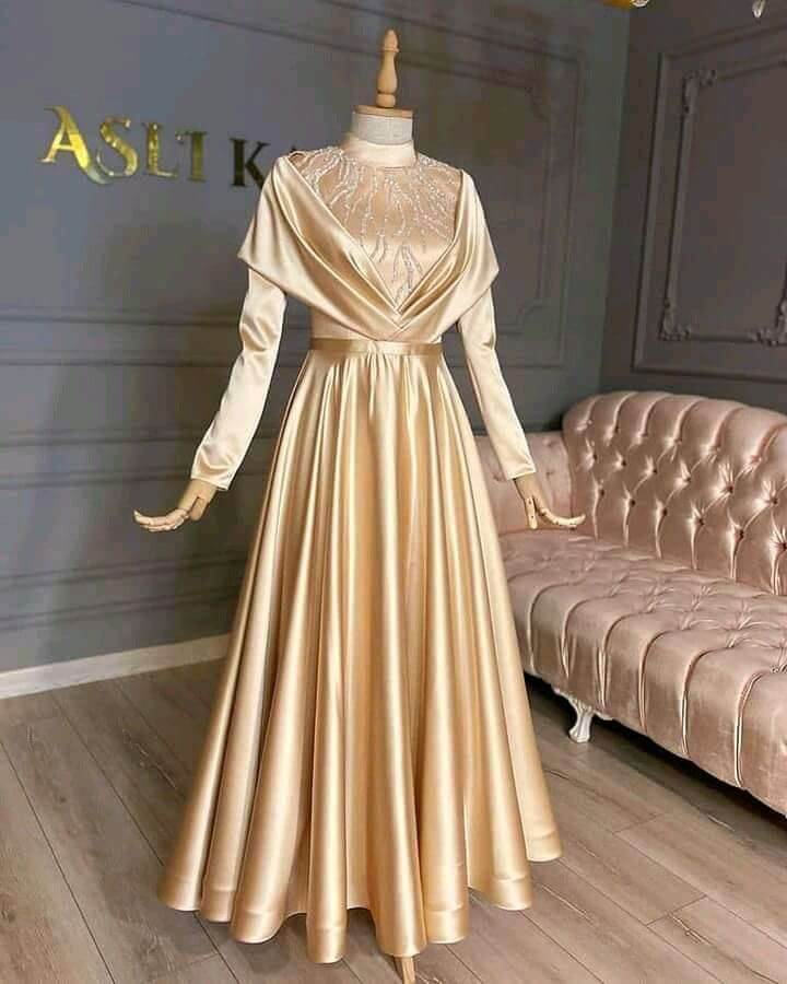  فساتين سواريه لِلمُحجّبات ستان بسيطة
